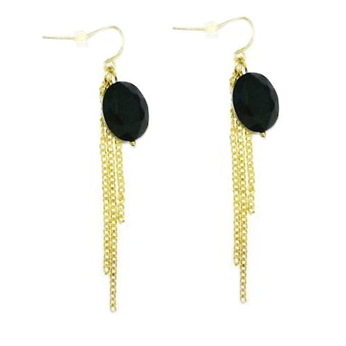 Gold Onyx Tassel Earrings
