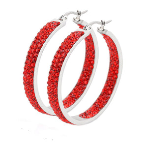 Austrian Crystal Hoop Earrings in Red