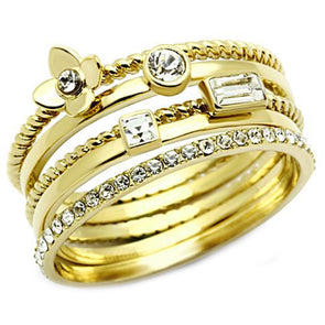 Stackable Gold Crystal 5 Ring Set